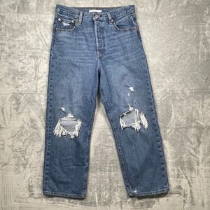 Levi's Womens Ribcage Straight Ankle Jeans Distressed Blue Button Fly Size 31